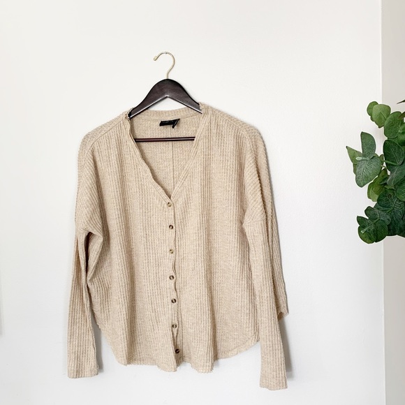 Urban Outfitters Out From Under waffle knit button up sweater top - Picture 2 of 6